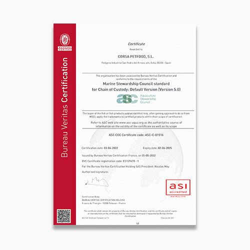 Corsa Petfood ASC Certificate