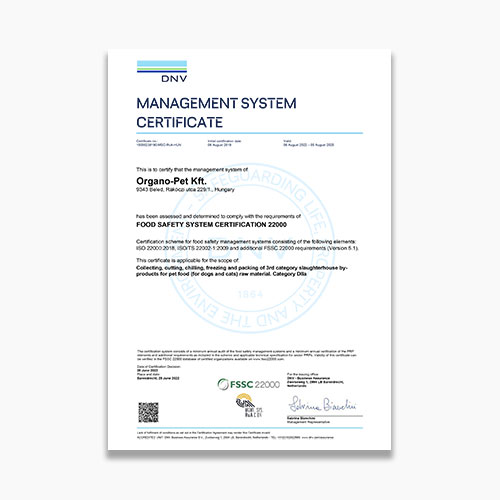 Organo-Pet Kft. FSSC 22000 Certificate