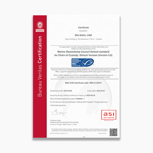 BHJ Baltic MSC Certificate