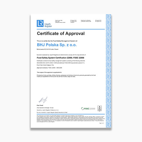 BHJ Poland FSSC 22000 Certificate