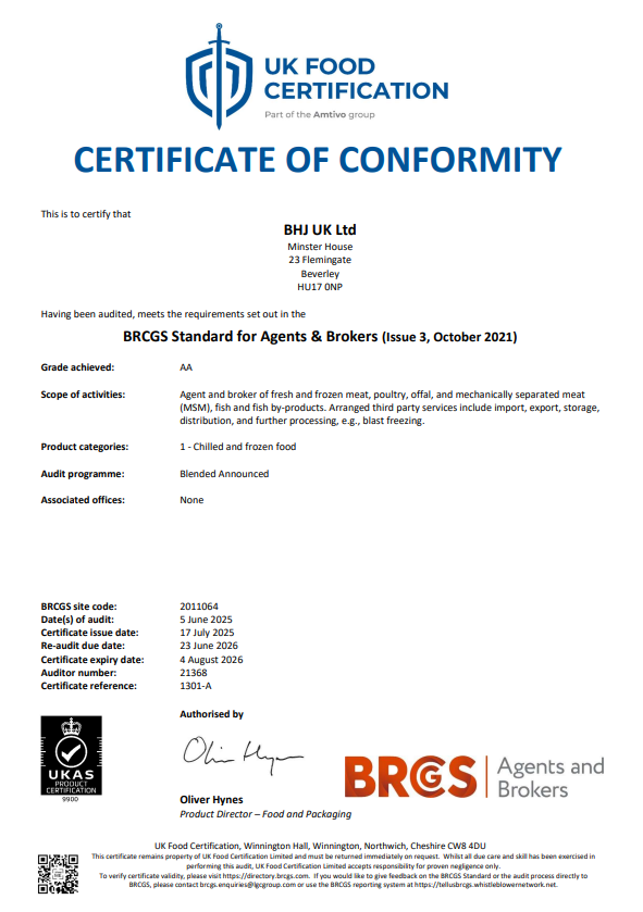 BRCGS Brokers Certificate