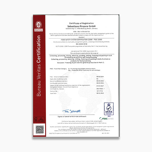 Sebastiano Pinzone FSSC 22000 Cert.