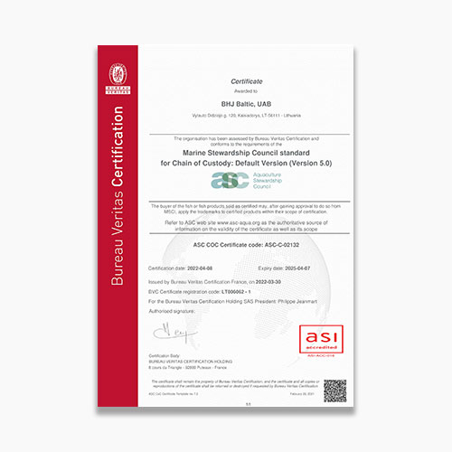 BHJ Baltic ASC Certificate