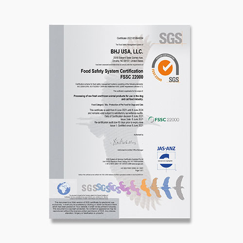 BHJ USA LLC Omaha FSSC 22000 Certificate