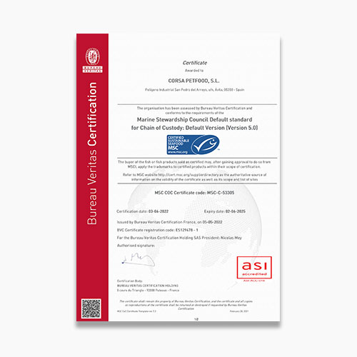 Corsa Petfood MSC Certificate