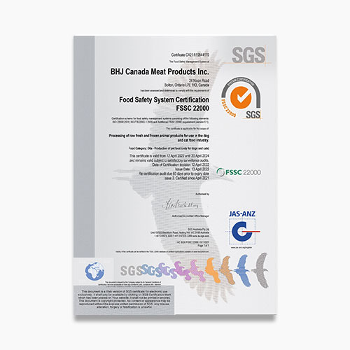 BHJ Canada FSSC 22000 Certificate